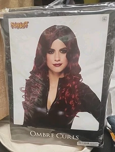 Geist Halloween Burgund Ombre Locken Langhaar Perücke Comic - Bild 1 von 4