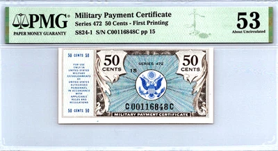 Series 472 50 Cents First Printing MPC PMG 53 About UNC S824-1 - Image 1 of 4