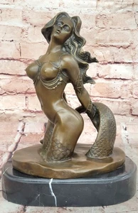Sexy Sirena Desnuda Hotcast Firmado Real Bronce Escultura Estatua Figura Arte Fantasía - Imagen 1 de 10