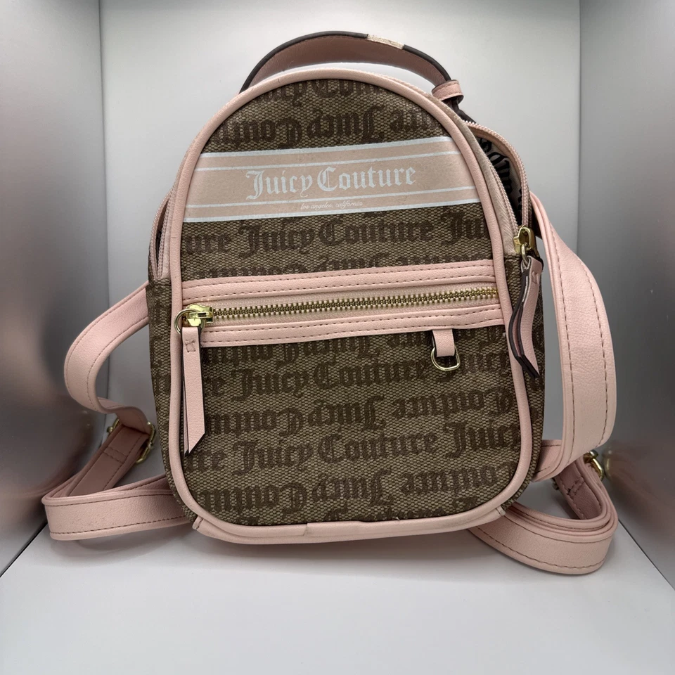 Bolso Mochila Juicy Couture Para Mujer Y2K Rosa y Marrón Miniatura Logo - 7 pulgadas X 9 pulgadas Foto 1 de 4