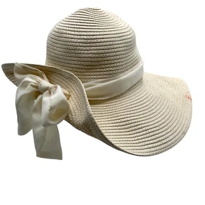 Giani Bernini Ivory And Tan Adjustable Sun Hat With Ribbon - Picture 1 of 10