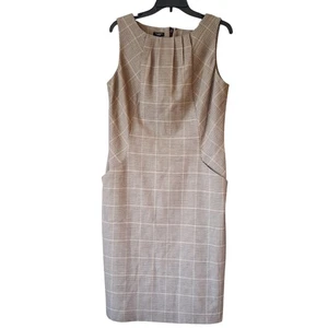 Vestido Vaina Talbots Lana Mujer 12 Marrón Pata de Gallo Carrera Sin Mangas Forrado - Imagen 1 de 10