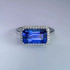 3.95 Ct Natural Tanzanite Diamond Engagement Ring 14K White Gold - Picture 1 of 3