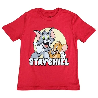 Tom & Jerry Boys Red Stay Chill Short Sleeved T-Shirt Tee Shirt - Image 1 of 2