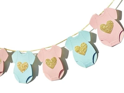 Голубой розовый ребенка душа бумаги гирлянда коротким рукавом боди баннер ребенка душа - Изображение 1 из 4