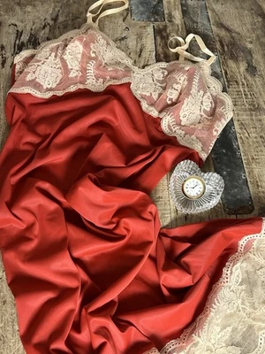 Vintage Vanity Fair Brick Red Lace Trim Slip Dress 36T - Image 1 of 4