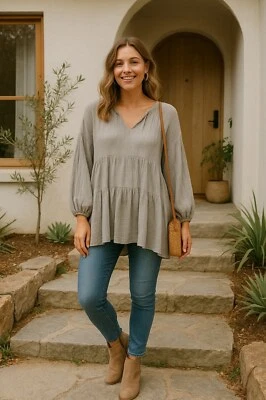 Impresiones Túnica Top Mini Vestido Boutique Niveles Algodón Gasa Primavera Verano Boho Foto 1 de 4