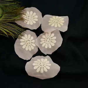 VERY OLD ANTIQUE Vintage Hand embroidered chikankari 5 Pcs Rare Appliques Pink - Picture 1 of 7