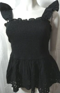 Jopra Cropped Ruffle Lace Solid Black Blouse Size Medium Sleeveless  - Picture 1 of 14