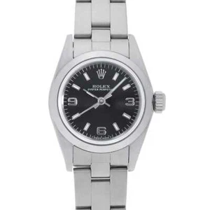ROLEX Oyster perpetual 67180 Black 369 white bar T Number second hand Women - Picture 1 of 12