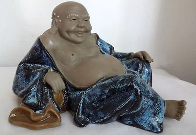 Estatuilla china Mudman Mudmen llama azul estatuilla estatua Buda con bolsa Foto 1 de 4