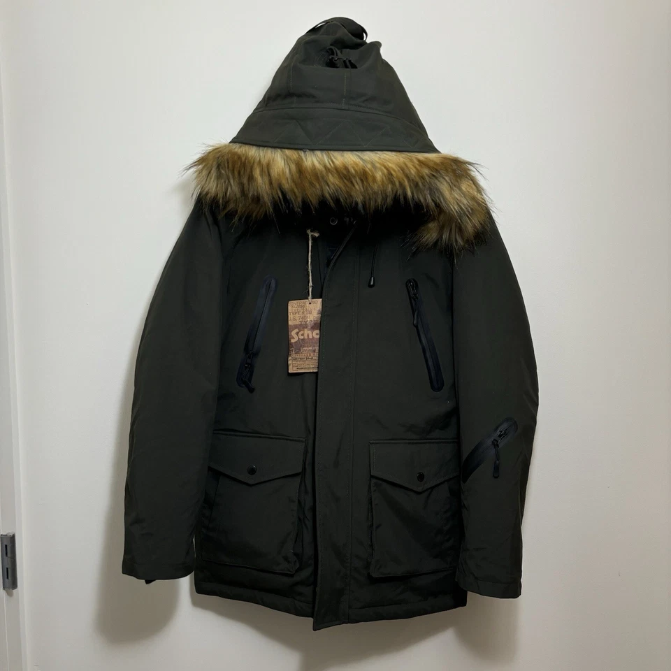 Vintage NWT Schott Nyc Goose Down Puffer Jacket Fur Hood S Military Green Coat - Image 1 of 4