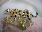 Vintage Jewellery Gold Leopard Big Cat Brooch Pin Crystals Coat or Hat Jewelry  