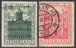 1948 Netherlands SC#B186- B187 - Kneuterdyk Palace, The Hague-2 Different-Used - Picture 1 of 2