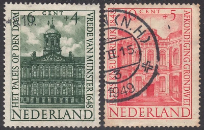 1948 Netherlands SC#B186- B187 - Kneuterdyk Palace, The Hague-2 Different-Used - Image 1 of 2