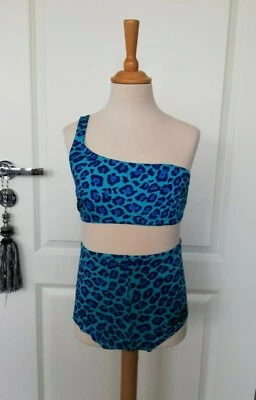 Uncle Sam Bikini Set Badeanzug One Shoulder Top Gr. S 34  36 Leopard türkis blau - Bild 1 von 4