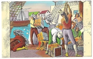 BOSTON TEA PARTY Reproduction Mural State House Boston Massachusetts Postcard MA - Picture 1 of 2