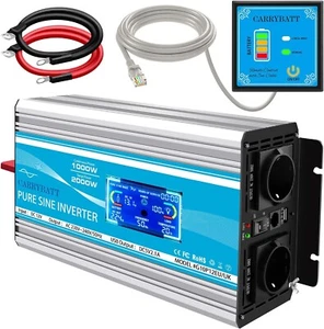 Convertidor de tensión puro 1000W / 2000W 12V a 230V sinusoidal de coche intercambiadores - Imagen 1 de 8