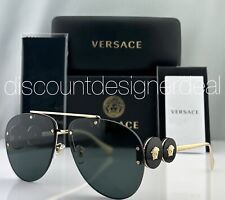 Versace Aviator Sunglasses VE2250 1002/87 Frameless Gold Accents Dark Gray Lens