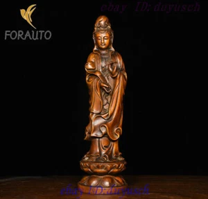 8inch Chinese Buddhism Boxwood Wood Carved RuYi GuanYin Buddha Statue - Picture 1 of 5