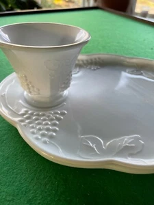 Indiana Colony Milk Glass Harvest Grapes Luncheon Snack Tray Set - Picture 1 of 3