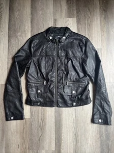 Blanc Noir Faux Vegan Leather Moto Jacket Black Large Women’s Coat Grunge Cool - Picture 1 of 9