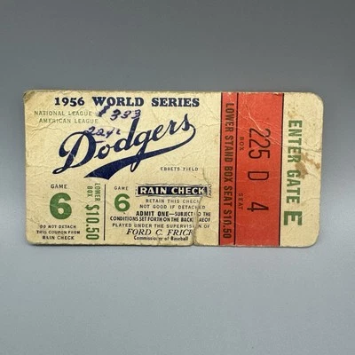 1956 年世界系列赛 6 年杰基·罗宾逊决赛命中步行单张票根 — 第 1/2 张图片