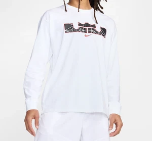 Nike LeBron Hombres Max90 Manga Larga Baloncesto Camiseta Calce Suelto Blanco HJ3337-100 - Imagen 1 de 4
