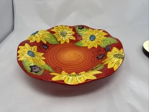 Pier 1 Servierschale 13" Steingut gekräuselt Pasilla leuchtend gelb orange Blumen - Bild 1 von 6