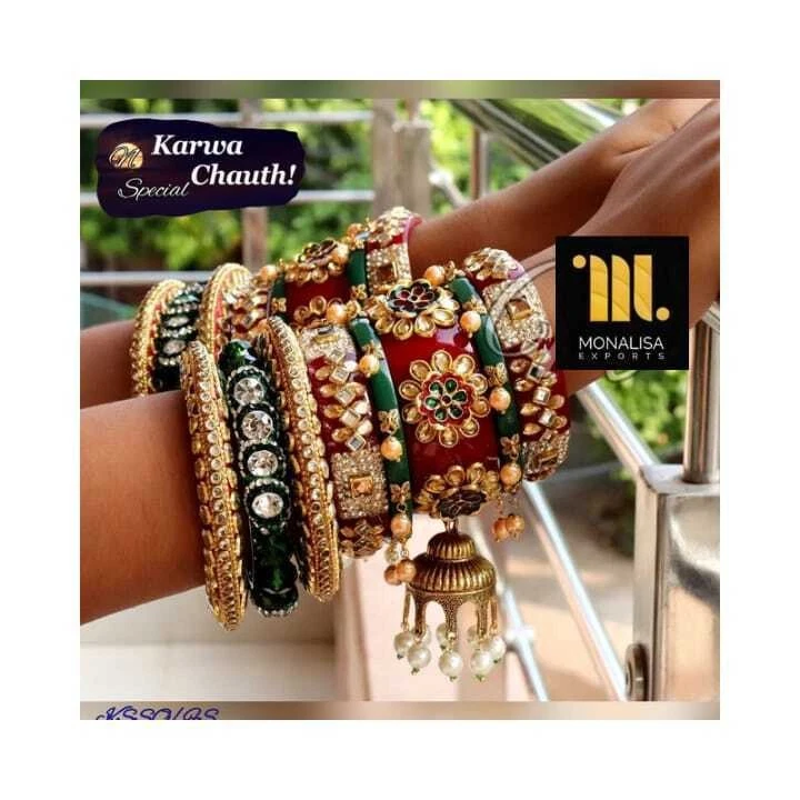 Conjunto Brazalete Chura Karwachauth Joyería Boda Novia 6 COLORES Mujer India Foto 1 de 1