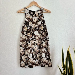Abercrombie & Fitch Black Brown Floral Linen Cotton Blend Mini Dress Small - Picture 1 of 3