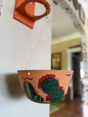 Large 12 inch Hand Painted Mexican Cactus Desert Hanging Flower Pot Planter Foto 1 de 4