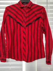 Vintage 90's Roughrider Circle T Button Up Red LS Shirt Western Size Med 9/10 - Picture 1 of 6