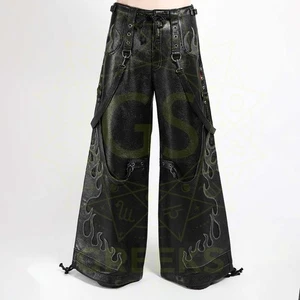 Flame Cowhide Leather Pants Gothic Techwear | Real Leather Streetwear - Picture 1 of 7