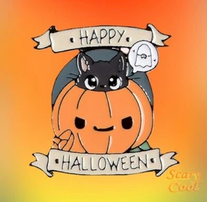 Neu Happy Halloween Kürbis Katze Punk Brosche Retro Anstecknadel - Bild 1 von 3