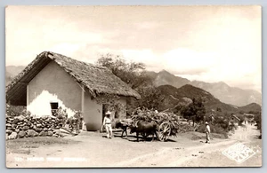 A381 Vintage Postcard RPPC Old Mexico Farmer Oxen Cart Hills Mountains Rocks Sod - Picture 1 of 2