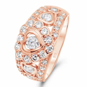 Cocktail Herz Ring 375er Rose Gold Zirkonia Stein Weiß 9 Karat Goldring Damen - Bild 1 von 6