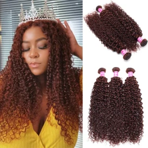 UNice Mongolian Reddish Brown Curly 3 Bundles Human Hair Weaves Cooper Red Wefts - Bild 1 von 15