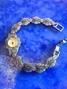 Gorgeous Vintage Japanese Marcasite and Sterling Silver Wrist Watch Excellent - Picture 1 of 3