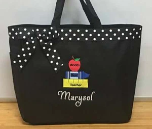 Personalisierte monogrammierte Lehrer Schulbuch Tragetasche Wertschätzung Geschenk - Bild 1 von 2