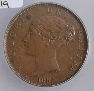 1853 Great Britain 1/2 Half Penny KM#726 ICG MS 62 RB - Image 1 of 4