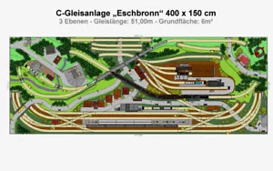 GP4-0070 Märklin C-Gleis-Plan "Eschbronn" 400x150 cm (DIN A4-Mappe Color) - Bild 1 von 7