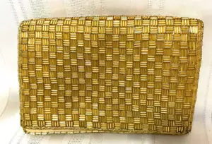 Vintage LA REGALE Gold Beaded Evening Bag Clutch Envelope Purse Hong Hong - Picture 1 of 7