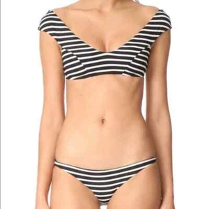 Vitamin A Capri Bikini Top in Black & White Marin Stripe - Picture 1 of 7