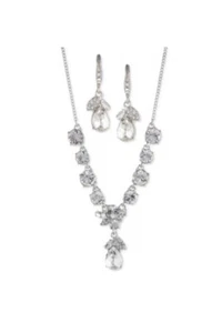 $78 GIVENCHY Silver  Tone Statement Necklace & Drop Earrings Set J1f - Picture 1 of 5