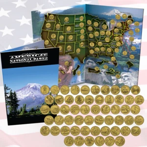 Complete 56 National Park ATB Quarter Collection Gold Plated in Folder Map - Picture 1 of 1