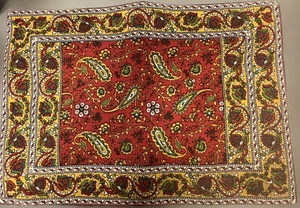 6 RED GOLD GREEN PAISLEY BOHO BOHEMIAN COTTON PLACEMATS INDIA - Picture 1 of 1
