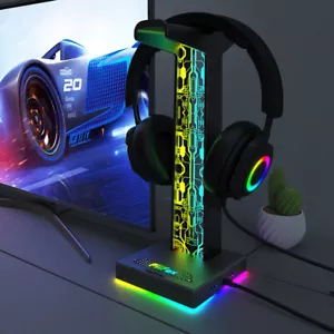 RGB Headphone Bracket Space Saving Headset Display Stand Vertical Bracket Hanger - Picture 1 of 12