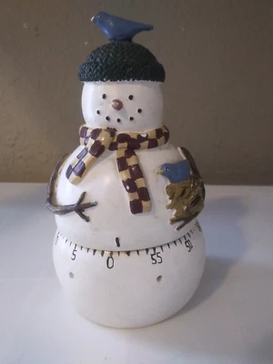 BOSTON WAREHOUSE CHRISTMAS SNOWMAN KITCHEN TIMER WITH BLUE BIRD - Image 1 of 4