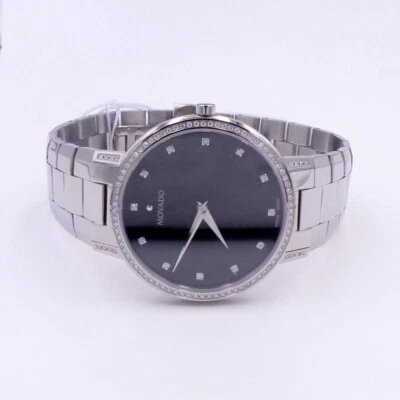 Movado Faceto黑色表盘39毫米不锈钢钻石石英表男士腕表0607482 — 第 1/4 张图片